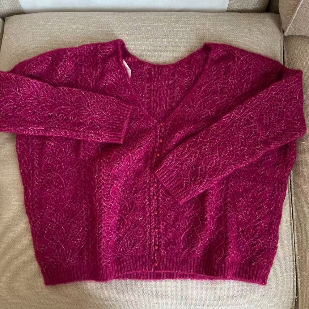 BEST Sezane Lison Cardigan S/M Pink Framboise French Knit Causal Wool - Picture 3 of 8